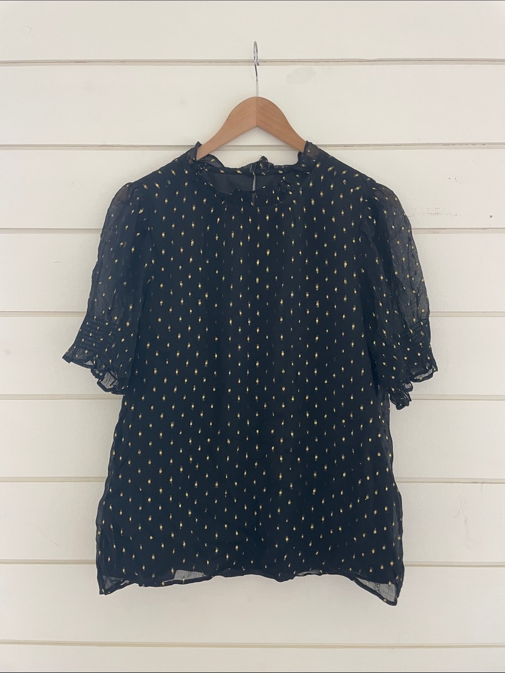J. Crew Black Blouse with Gold Dot Detail size M